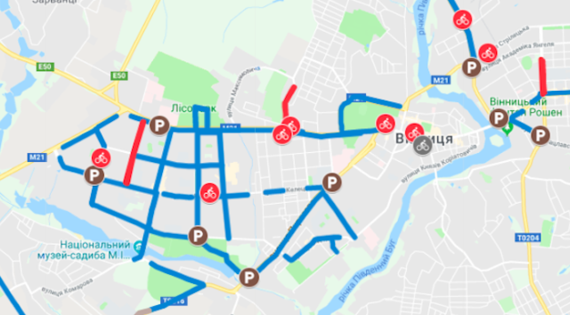 У Вінниці створили онлайн-мапу міських велодоріжок