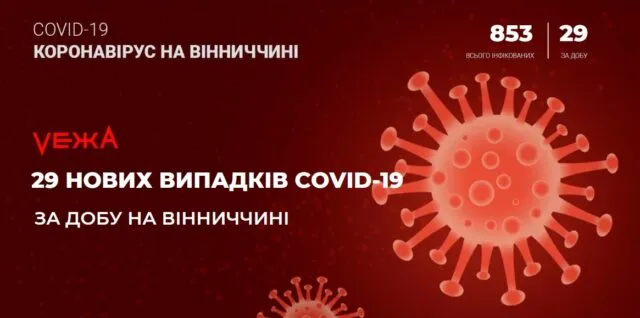 За добу у Вінницькій області підтвердили 29 нових випадків COVID-19