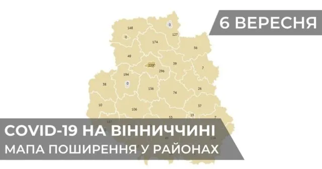 Коронавірус на Вінниччині: статистика поширення по районах станом на 6 вересня. ГРАФІКА