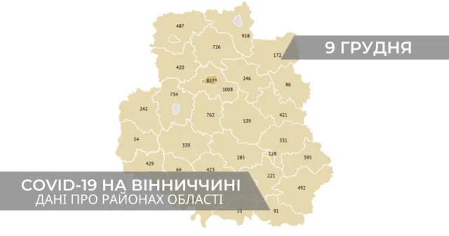 Коронавірус на Вінниччині: дані по районах станом на 9 грудня. ГРАФІКА