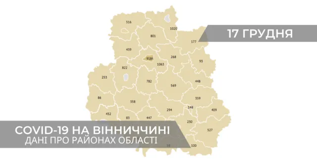 Коронавірус на Вінниччині: дані по районах станом на 17 грудня. ГРАФІКА