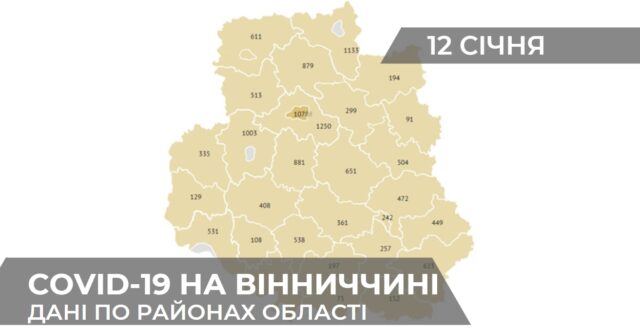 Коронавірус на Вінниччині: статистика по районах станом на 12 січня. ГРАФІКА