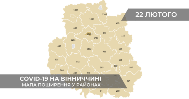 Коронавірус на Вінниччині: дані по районах станом на 22 лютого. ГРАФІКА