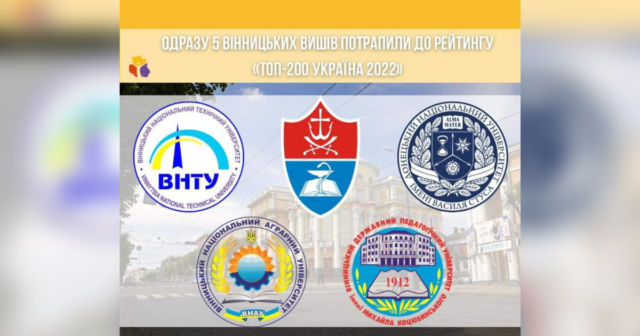 П’ять вінницьких університетів увійшли в рейтинг «Топ-200 Україна 2022»