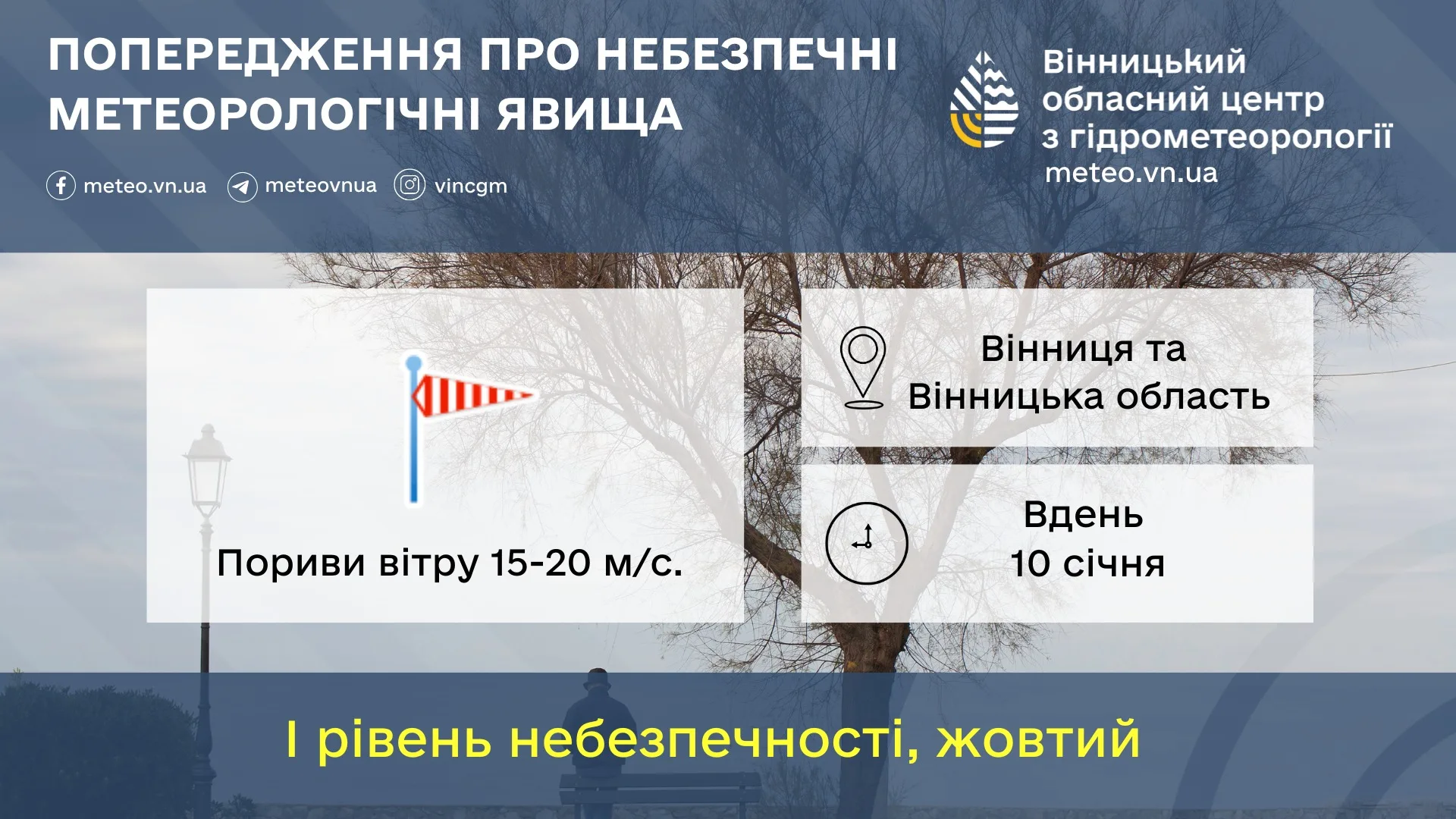 У Вінниці та області завтра прогнозують сильні пориви вітру